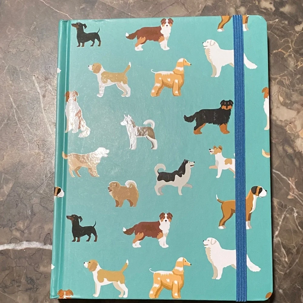 Dog Pattern Teal Hardcover Notebook with Elastic Band