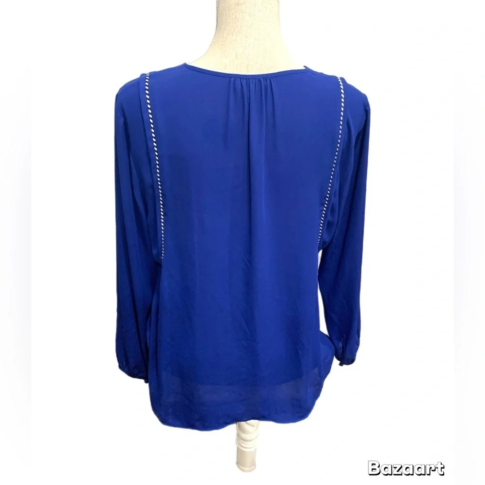 J. Crew Royal Blue Tassel V-Neck Blouse