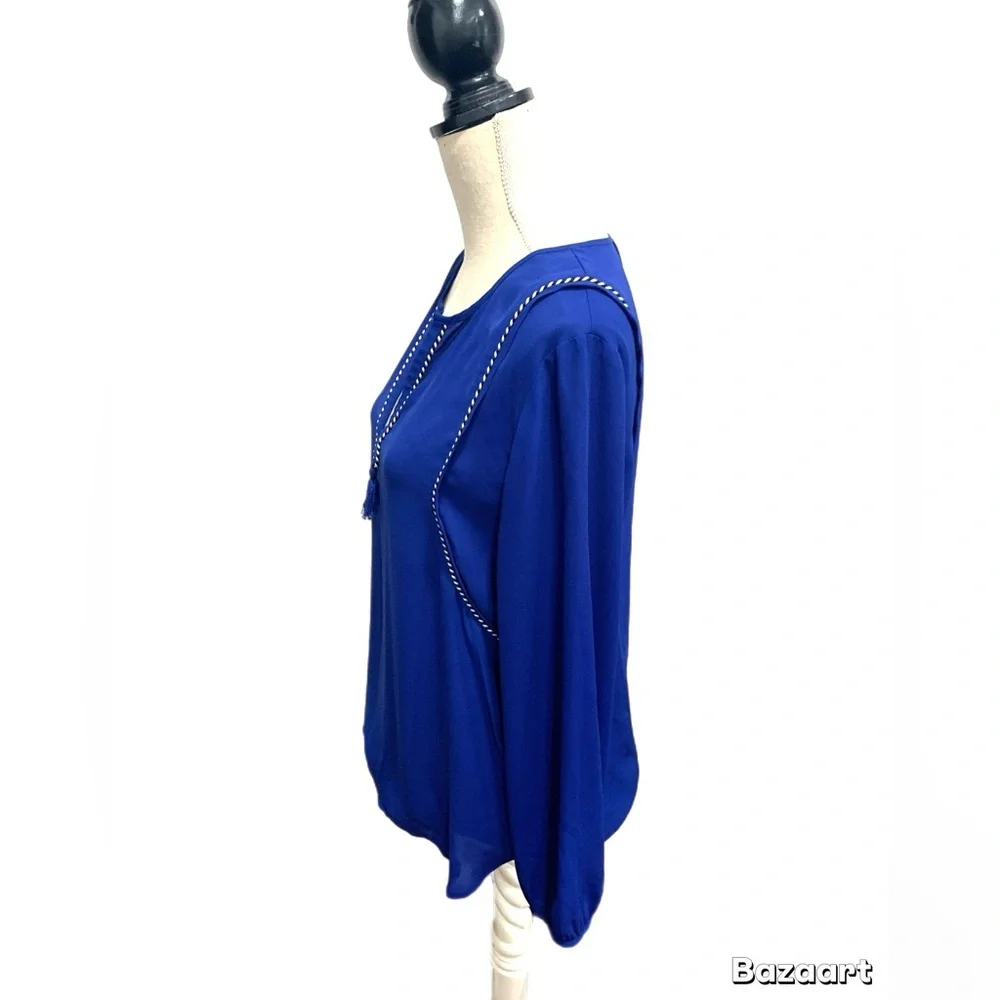 J. Crew Royal Blue Tassel V-Neck Blouse
