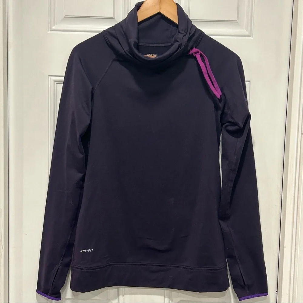 Nike Pro Drifit Athletic Run Base Layer Purple Mock Turtleneck Top Size medium