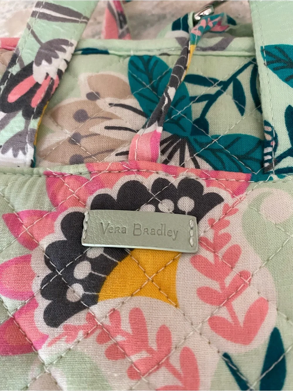 Vera Bradley Mint Floral Quilted makeup accessories with Pink & Teal Accents