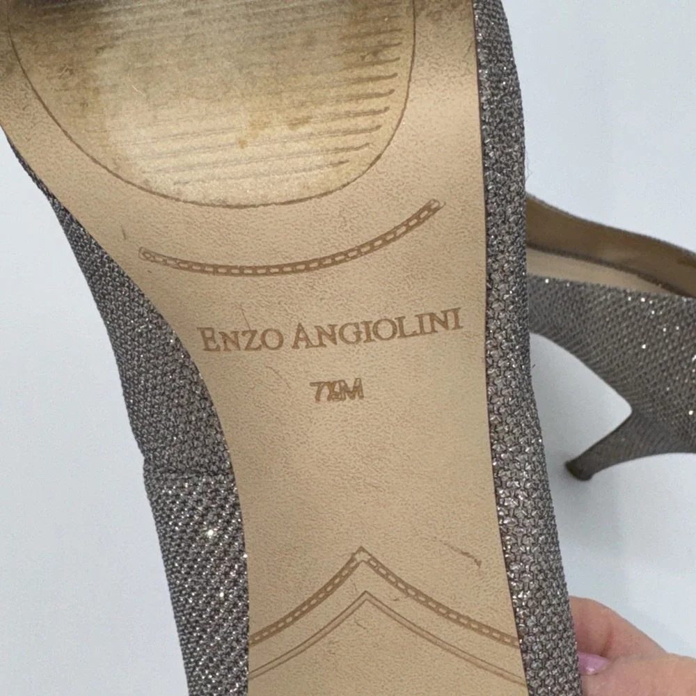 Enzo Angiolini‎ Womens 7.5 Sparkle Open Toe Heels Shoes Silver Gold Bronze