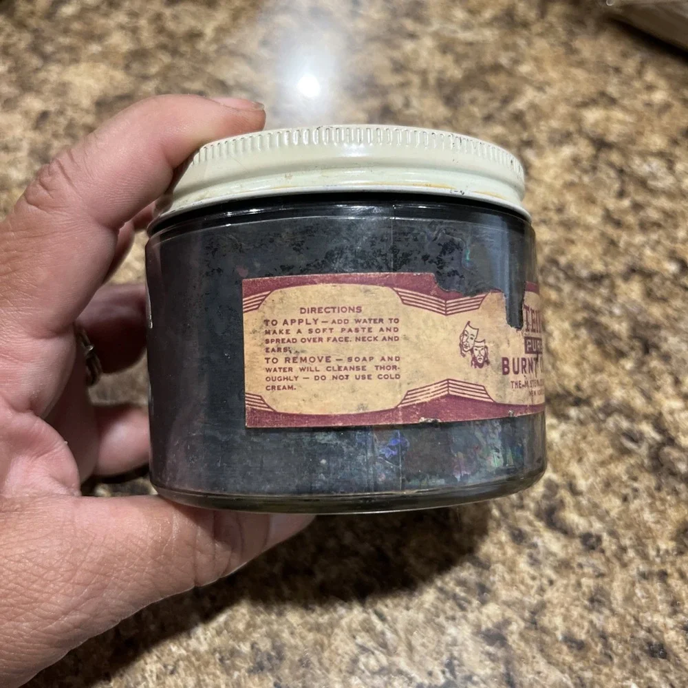 Vtg 1950s Stein's Black Theatrical Paste Make-up Pure Burnt Cork Collectible Jar