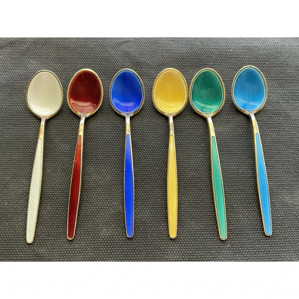 set of six vintage David Andersen Norway sterling silver enamel demitasse  Spoon