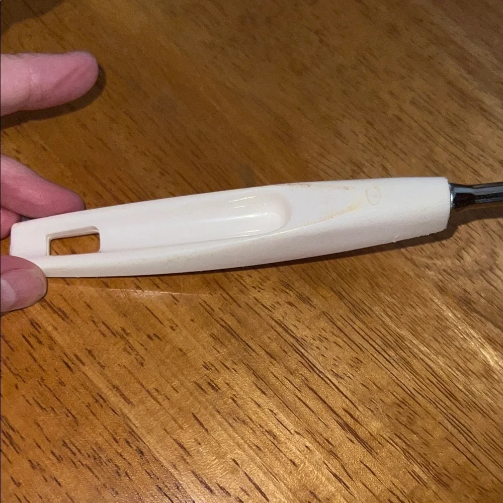 Ekco Vintage Slotted Spoon White Handle Chromium Plated Made in USA