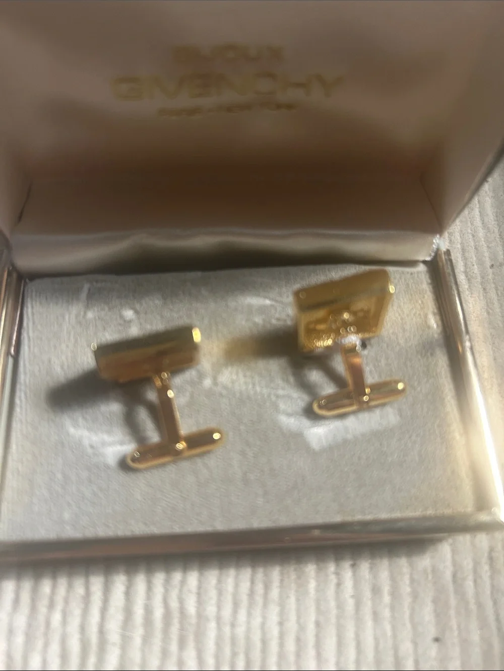 Vintage 1977 Givenchy 4G Logo Square Cufflinks Gold Plated Original Box