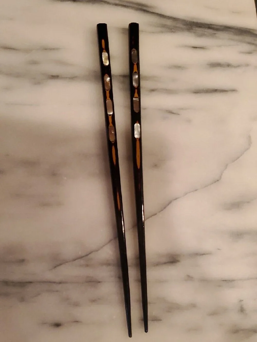 Japanese Black Lacquered Mother Of Pearl/Abalone Chopsticks