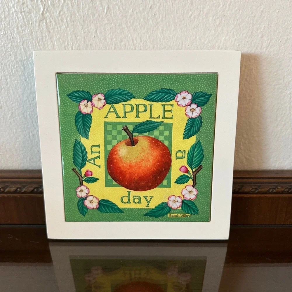 Sarah Dillard An Apple Day Framed Ceramic Art Tile Wall Decor Farmhouse Kitchen