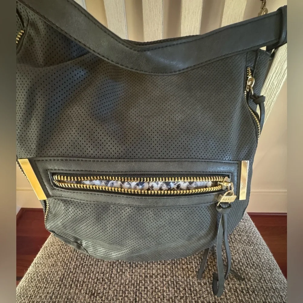 Nicole Miller New York Classic Black Hobo Bag with Gold Accents