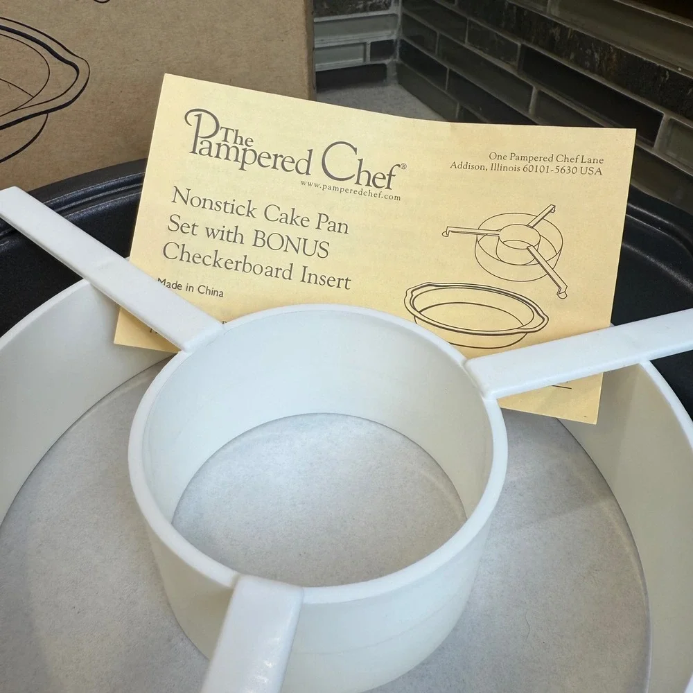 NEW The Pampered Chef Nonstick Cake Pan Set (3) w/ Checkerboard Insert 9611 NIB