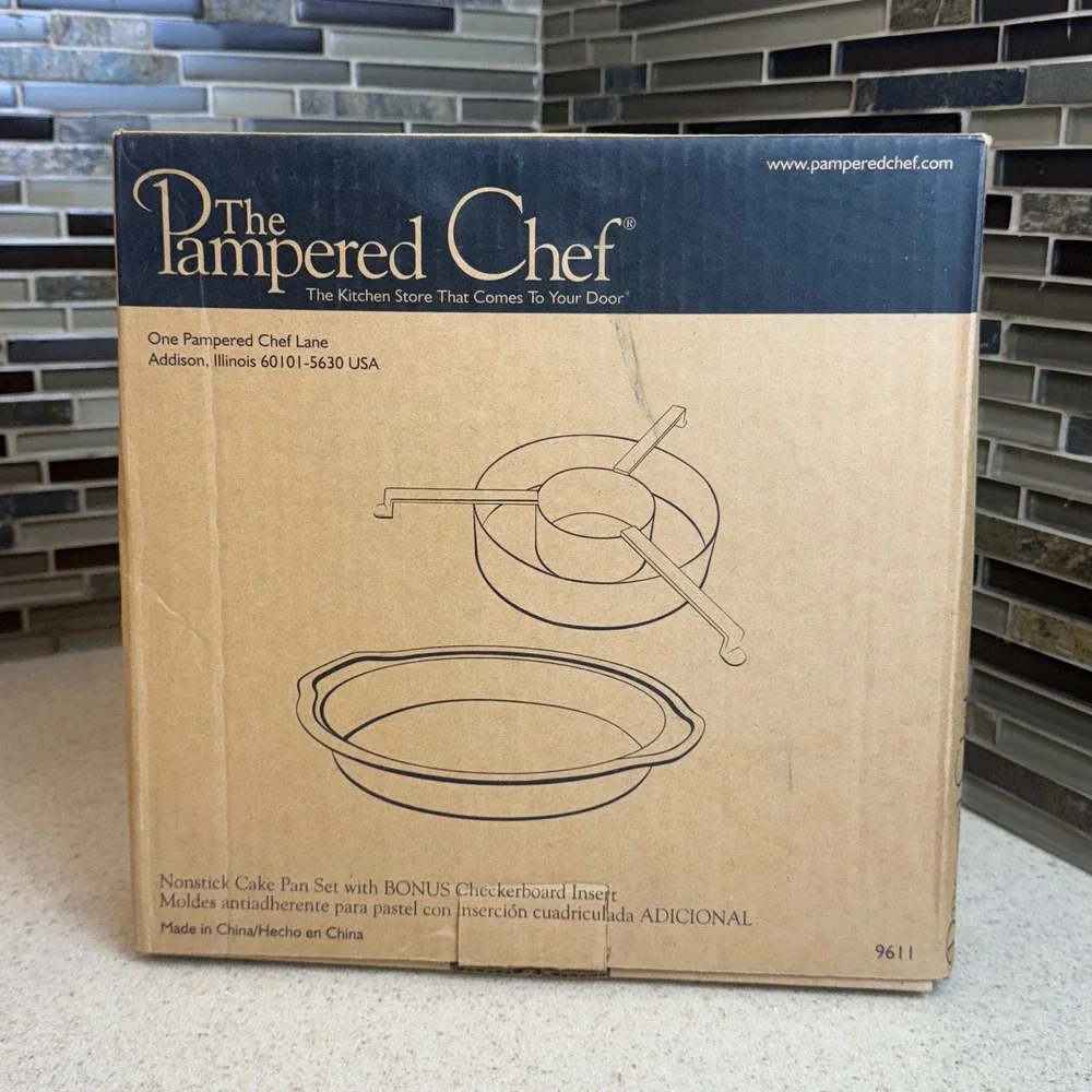 NEW The Pampered Chef Nonstick Cake Pan Set (3) w/ Checkerboard Insert 9611 NIB