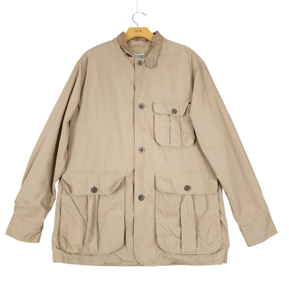 Travelsmith Mens Regular‎ Khaki Field Utility Jacket M Cotton Leather Collar