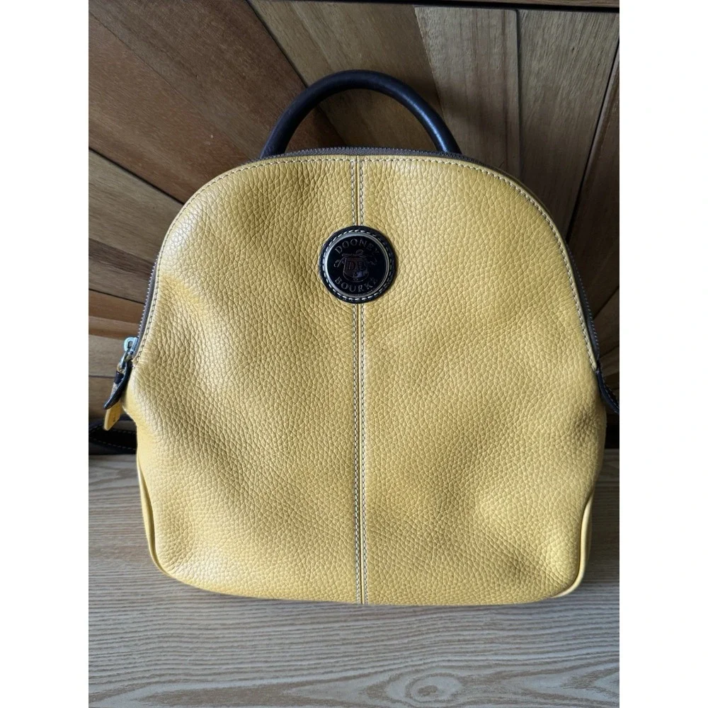 Dooney‎ & Bourke Yellow Mustard Backpack With Brown Leather Handle and Straps