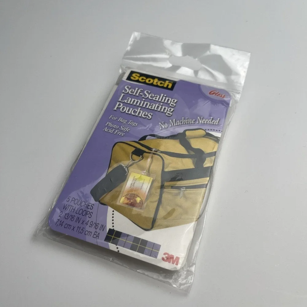 Scotch 3M Self-Sealing Laminating Pouches Luggage Bag Tags 5ct Clear New