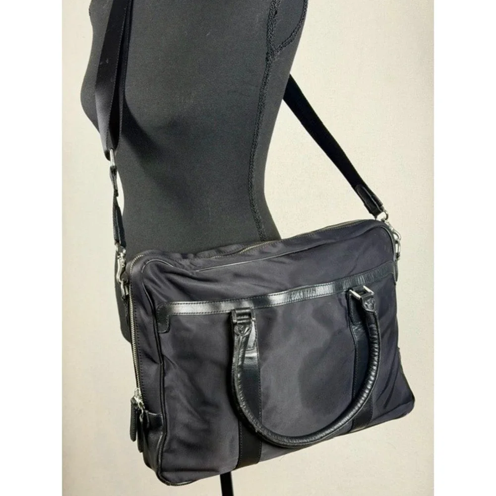 Cole Hann Black Nylon Leather Trim Laptop Messenger‎ Bag Briefcase Adj. Strap