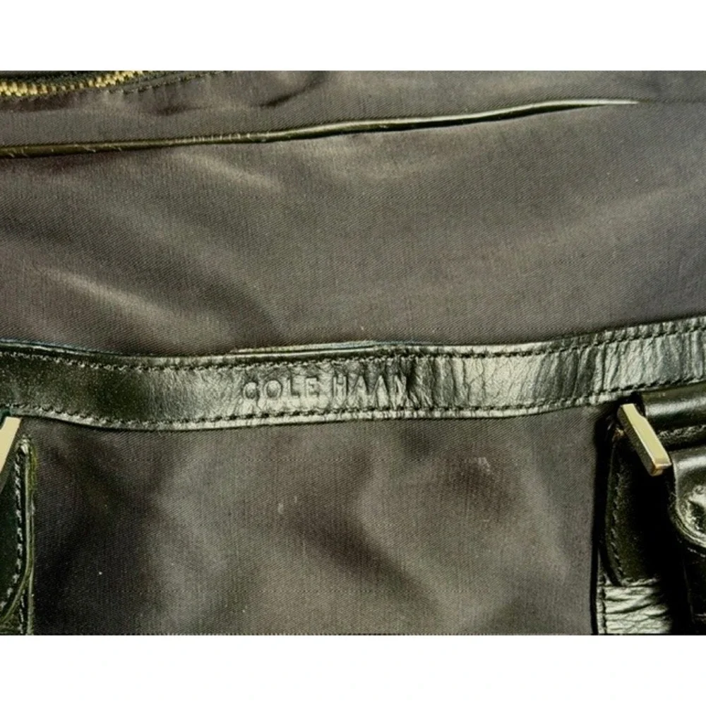 Cole Hann Black Nylon Leather Trim Laptop Messenger‎ Bag Briefcase Adj. Strap