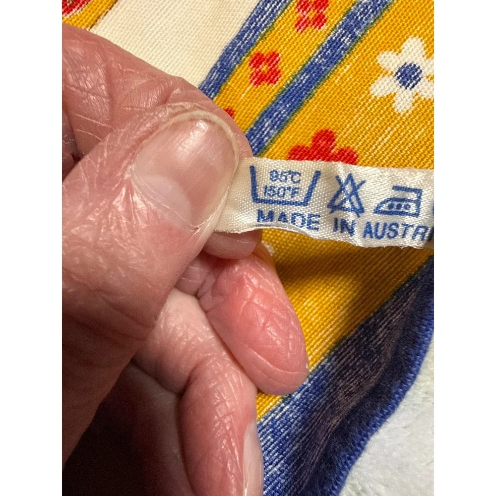 Vintage Made in Austria Cotton Tablecloth Mustard Yellow Folk Art Figural Border