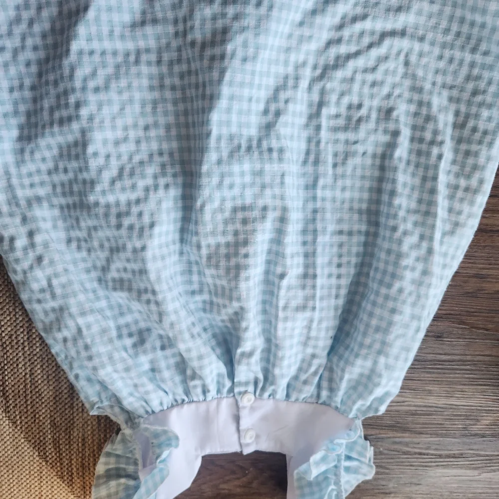 Blue Gingham Dress with Floral Embroidery