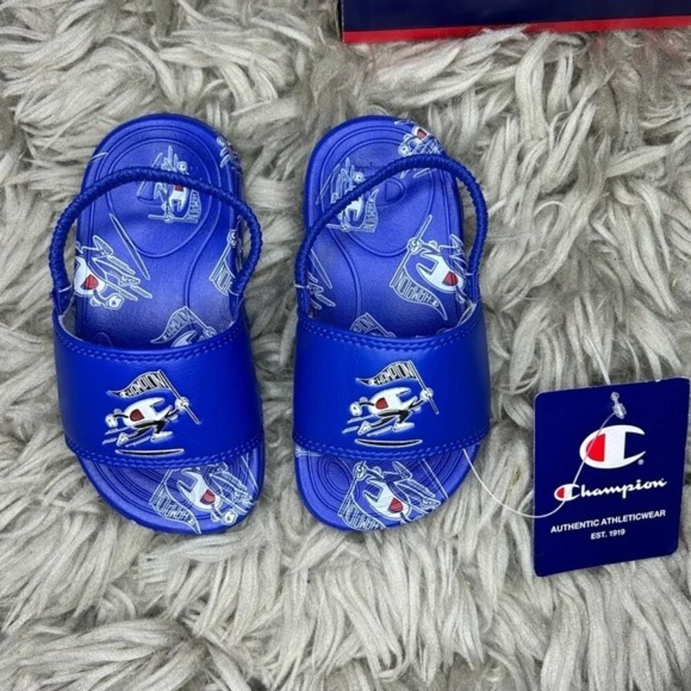 NEW Champion Mega C Man blue toddler boy sandal slides size 6
