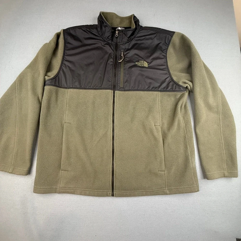 The North Face Fleece Jacket Mens XL Green Black Full Zip Denali Style Overlay