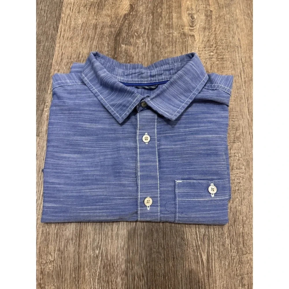 The‎ North Face Men's L Blue Button Up Shirt Short Sleeve Outdoor Casual Stripe