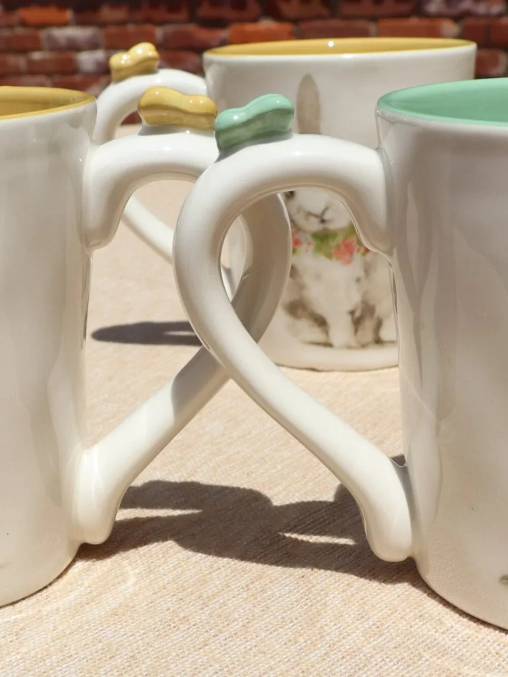 Pier 1 Porcelain Easter Mugs Assorted Colors Butterfly on Handles Set of 3