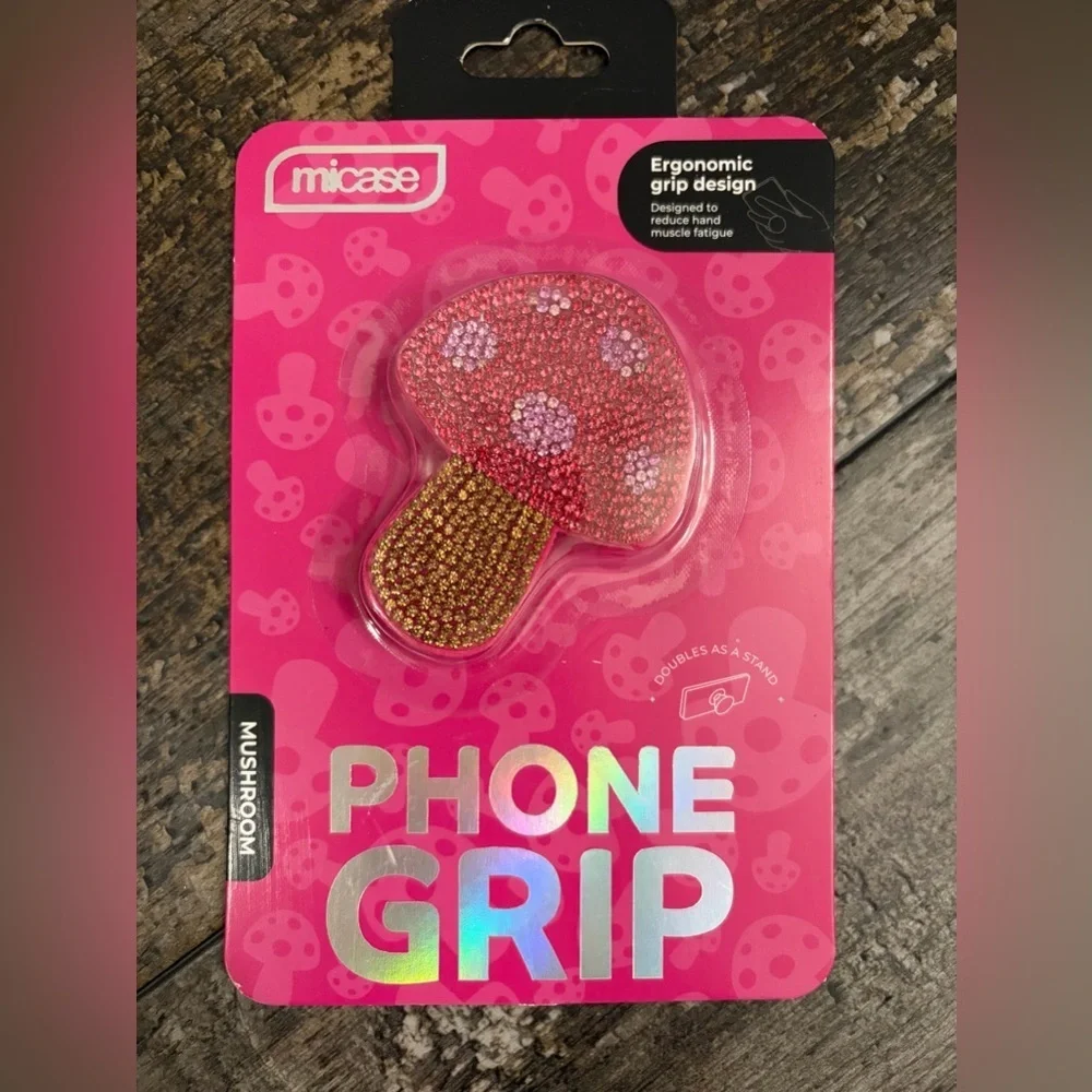 Pink and Gold Mushroom Phone Grip