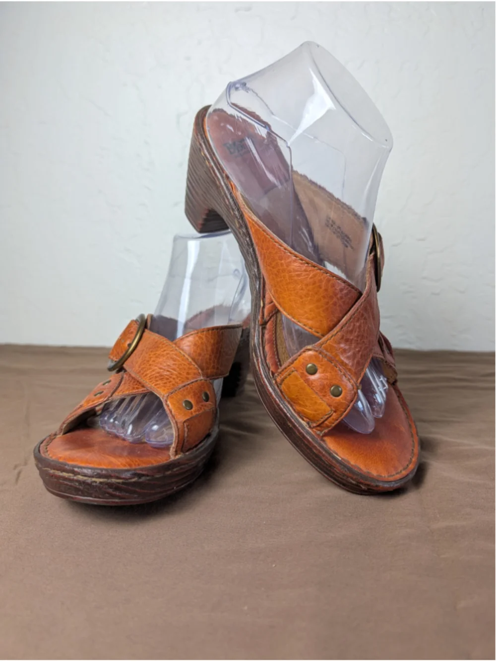 Born Women’s Brown Leather Slide Sandals Size 10 / 42 Handcrafted Boho Wedges