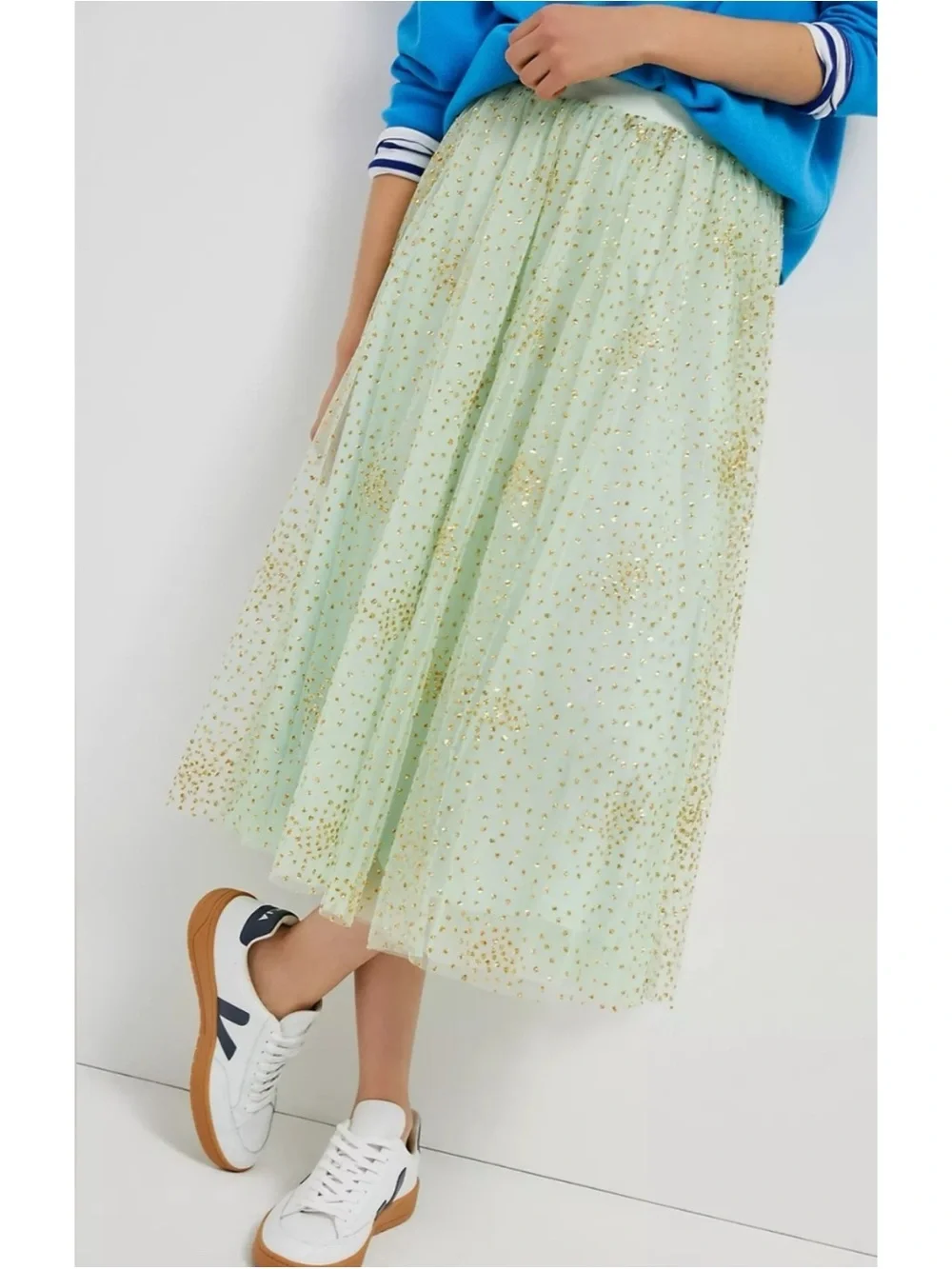 ANTHROPOLOGIE Sydney Shimmer Tulle Midi Skirt in Mist Green Skirt Size XS
