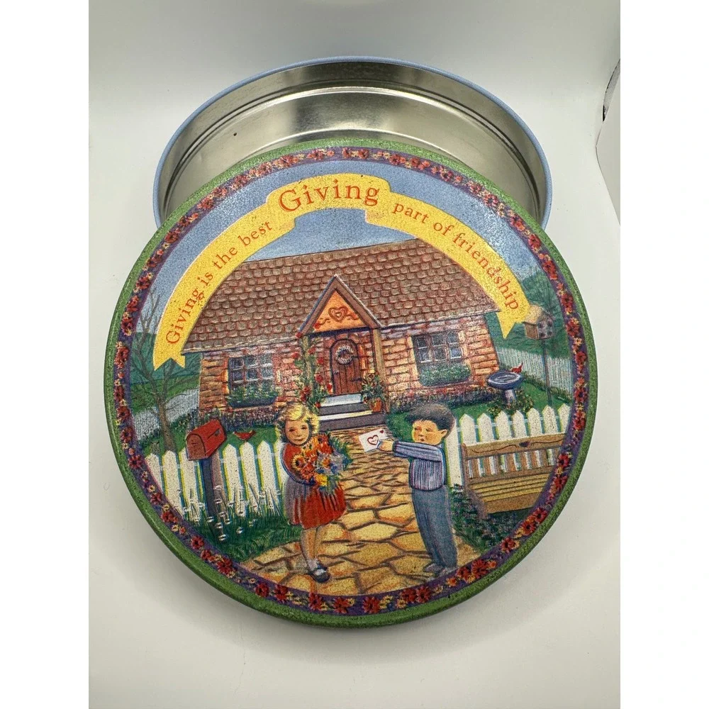 Vintage‎ Friendship Tin 'Giving is the Best Part of Friendship' Round Metal Tin