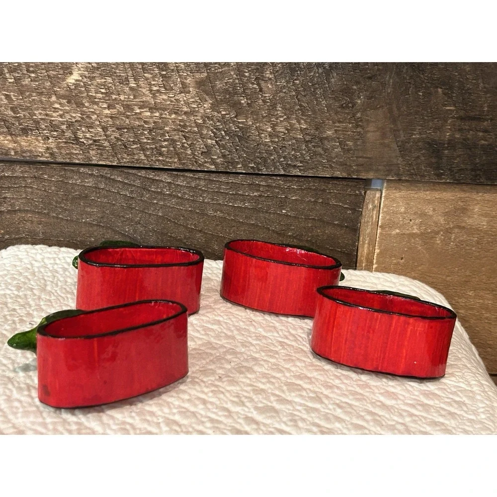 Set 4 Paper Mache Napkin Rings Peppers Chilies Fiesta Mexico‎ Theme
