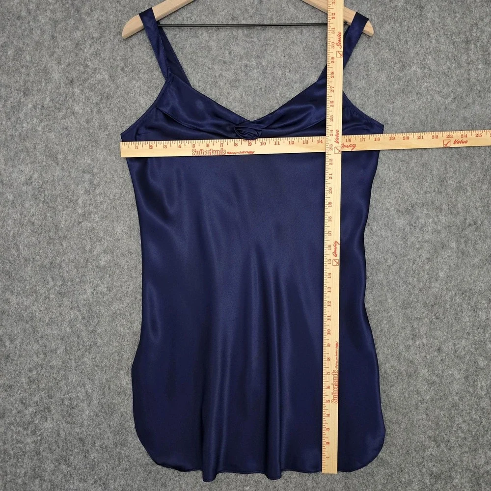 Vtg California Dynasty Nightgown Womens M Navy Satin Rose Chemise‎ Slip Dress
