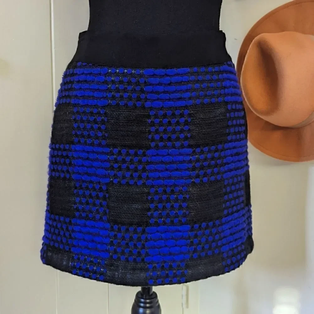 Milly of New York Mixed Media Plaid Wool Mini Skirt 4 Dark Feminine Rock Moody