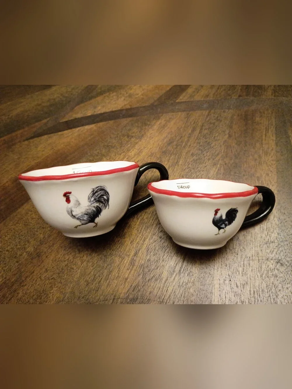 Cracker Barrel Rooster Ceramic Measuring Cup Set Farmhouse Kitchen 1/2 & 1/4 Cup