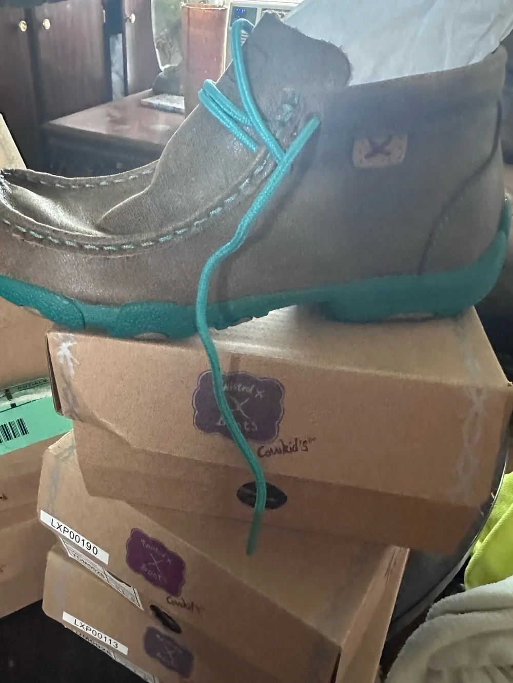 Twisted X Kids Brown Moccasin with Teal Accents