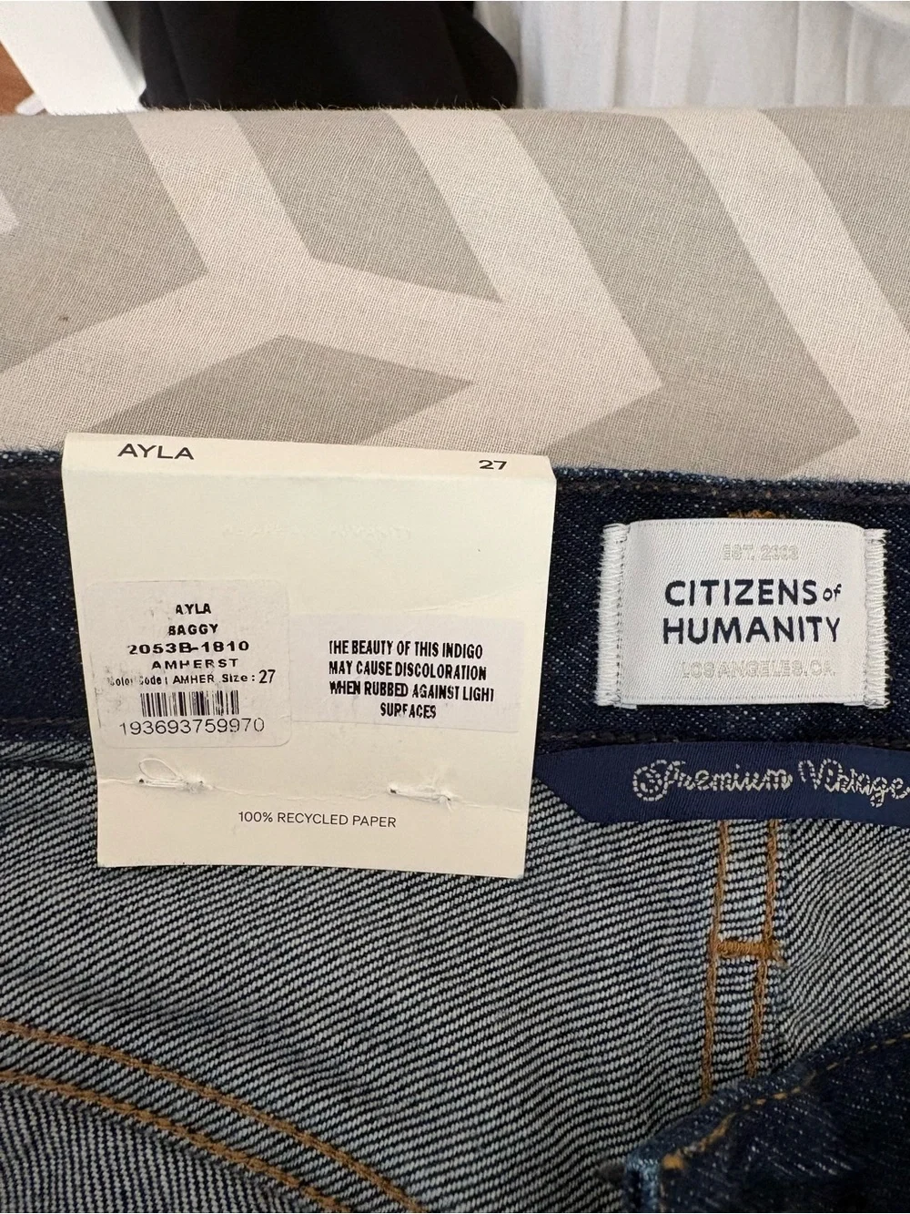 Citizens of Humanity Ayla Baggy Jean Dark Wash Amherst Size 27