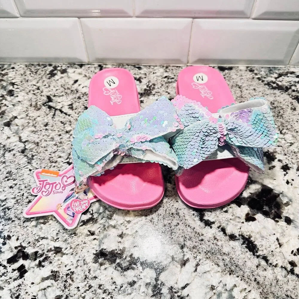 JoJo Siwa Crushed Glitter Slide Sandal Pink with Signature Bow
