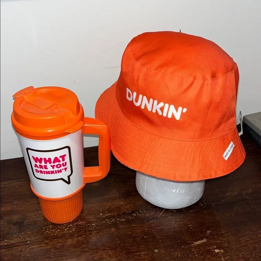Dunkin Donuts Whirley insulated commuter coffee cup mug retro Bucket Hat Cap NEW