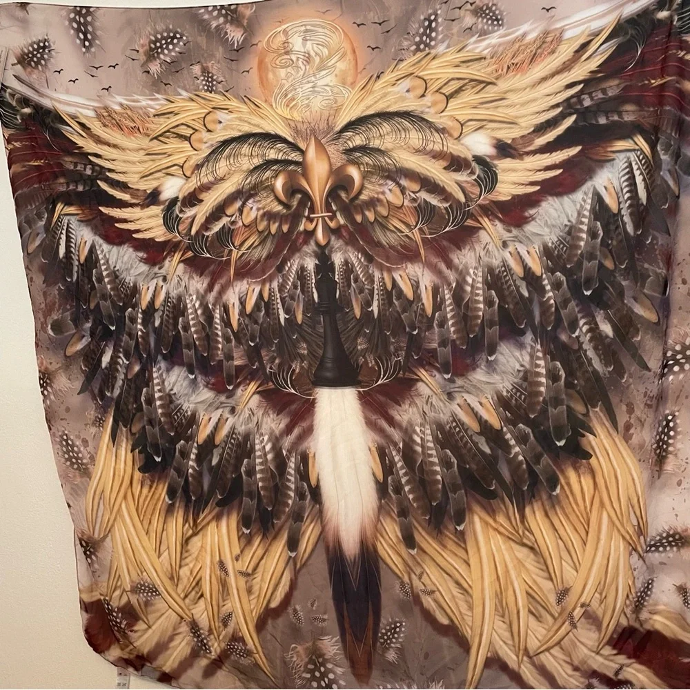 Deb Schlier Chiffon Scarf Phoenix‎ Wings 55”x55” NWT