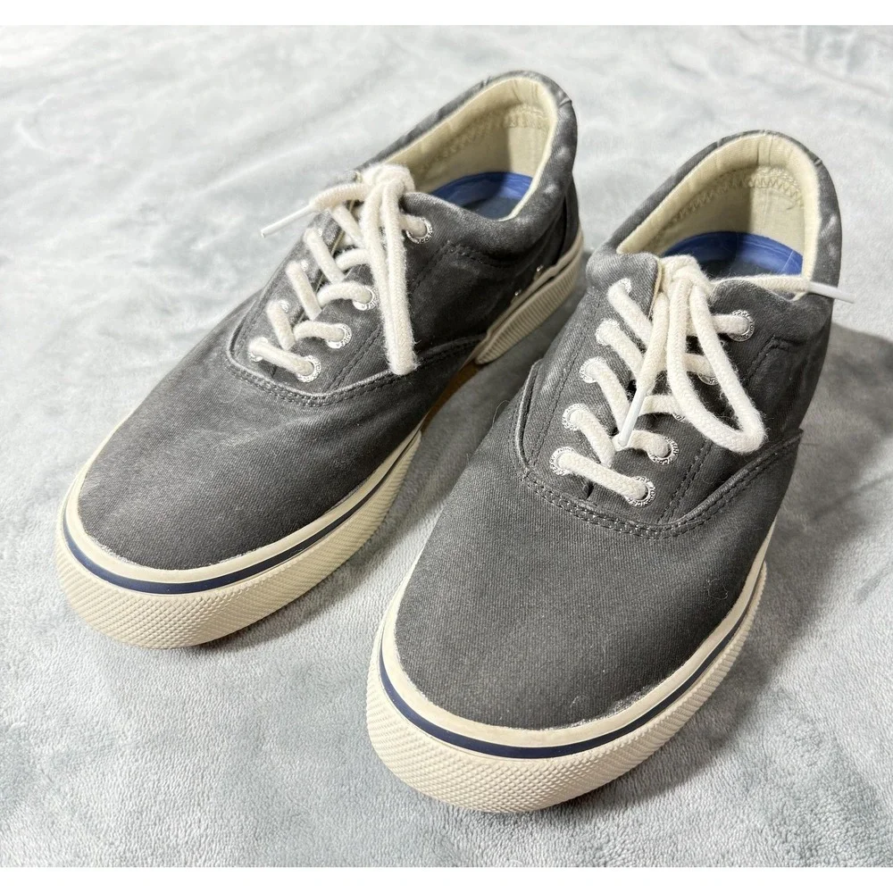 Sperry Top-Sider Shoes Mens‎ Size 8.5 Gray Canvas Lace Up Sneakers Boat Casual