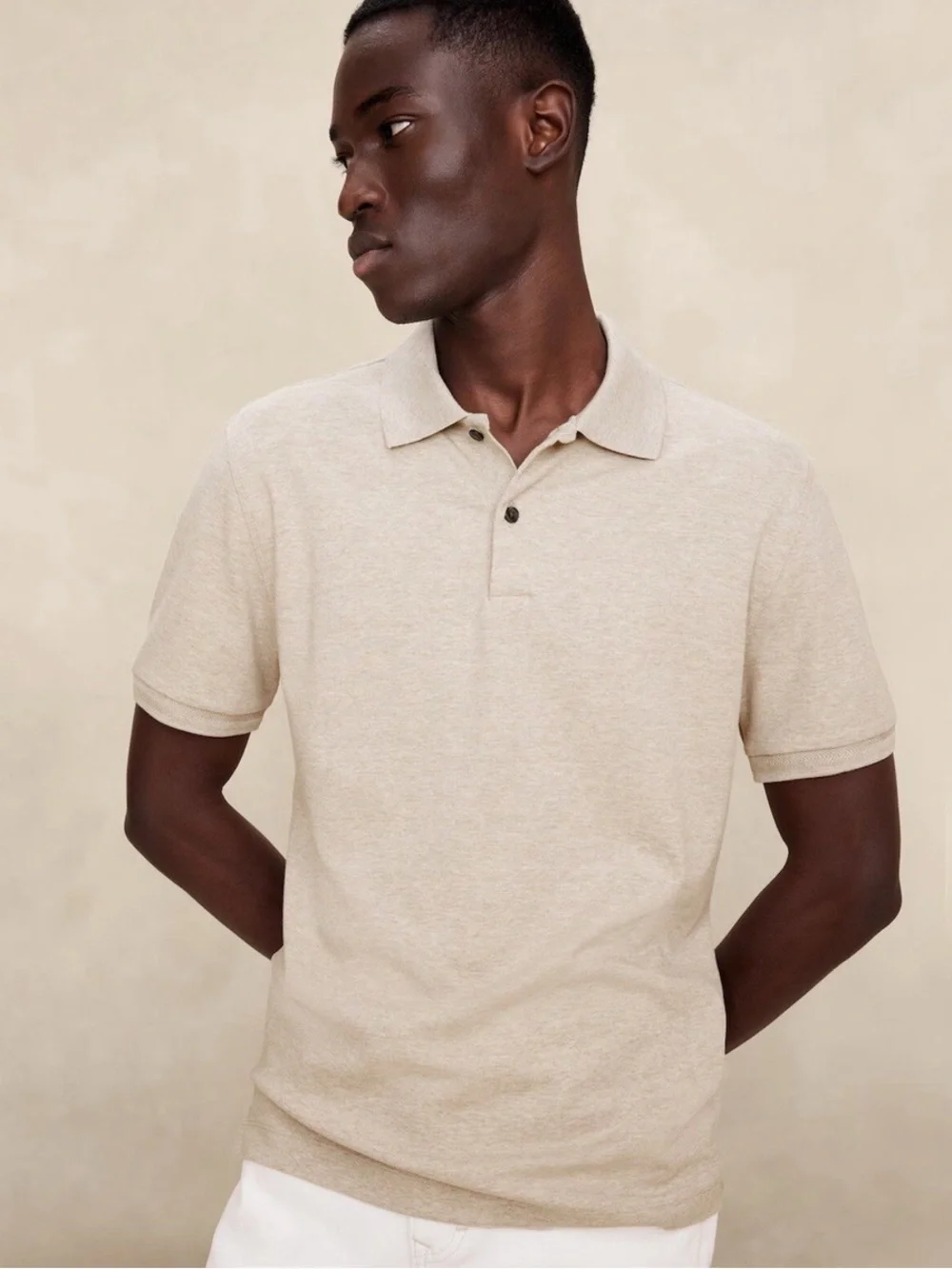 Banana Republic Luxury Touch Heather Camel Standard Fit Polo Shirt Men's XL