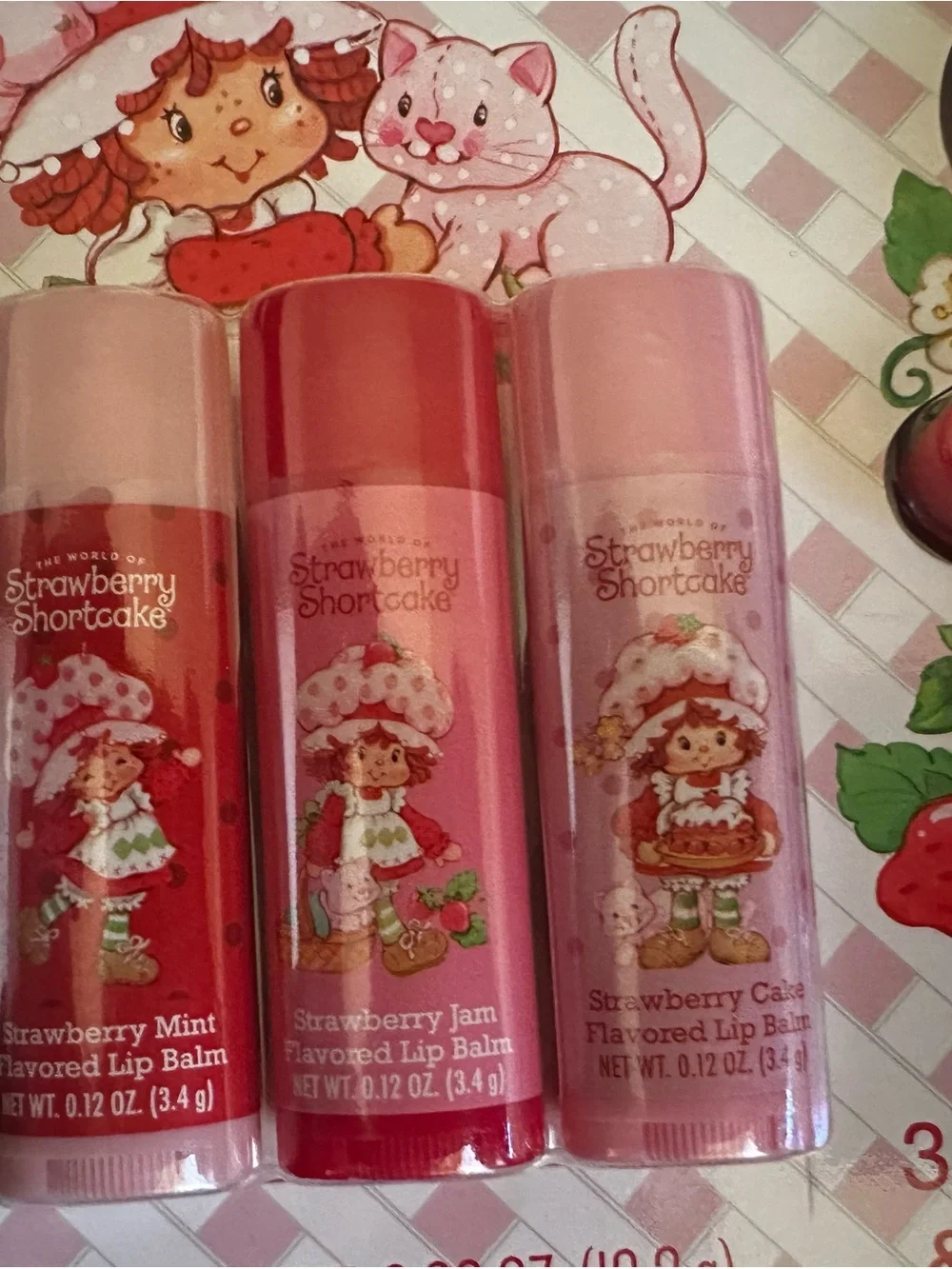 Strawberry Shortcake Kids Lip Balm 3-Pack with Pink Keychain