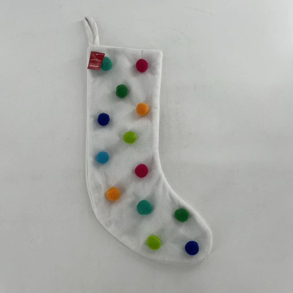 Wondershop Felt Christmas Stocking Whimsy White Multi Bright Color Pom Poms 20