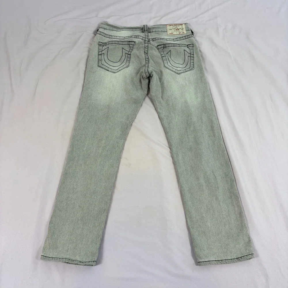 True Religion Mens Geno Jeans Grey Wash 31 Slim Straight Horseshoe‎ Stitch Denim