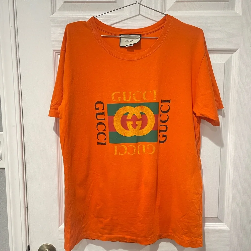 Gucci Bright Orange Classic Logo Graphic Tee