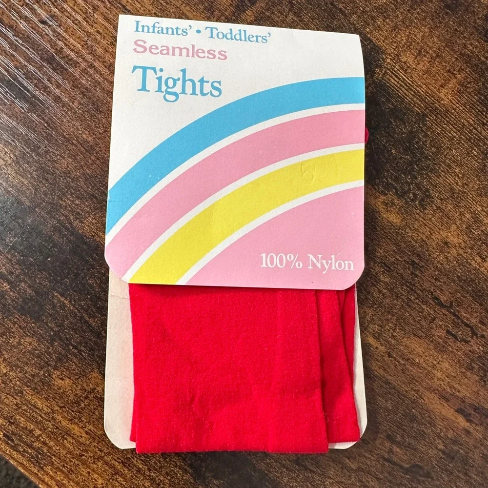 Vintage 80's Red Seamless Infants Tights 0-6 Months 100%‎ Nylon Retro USA Baby