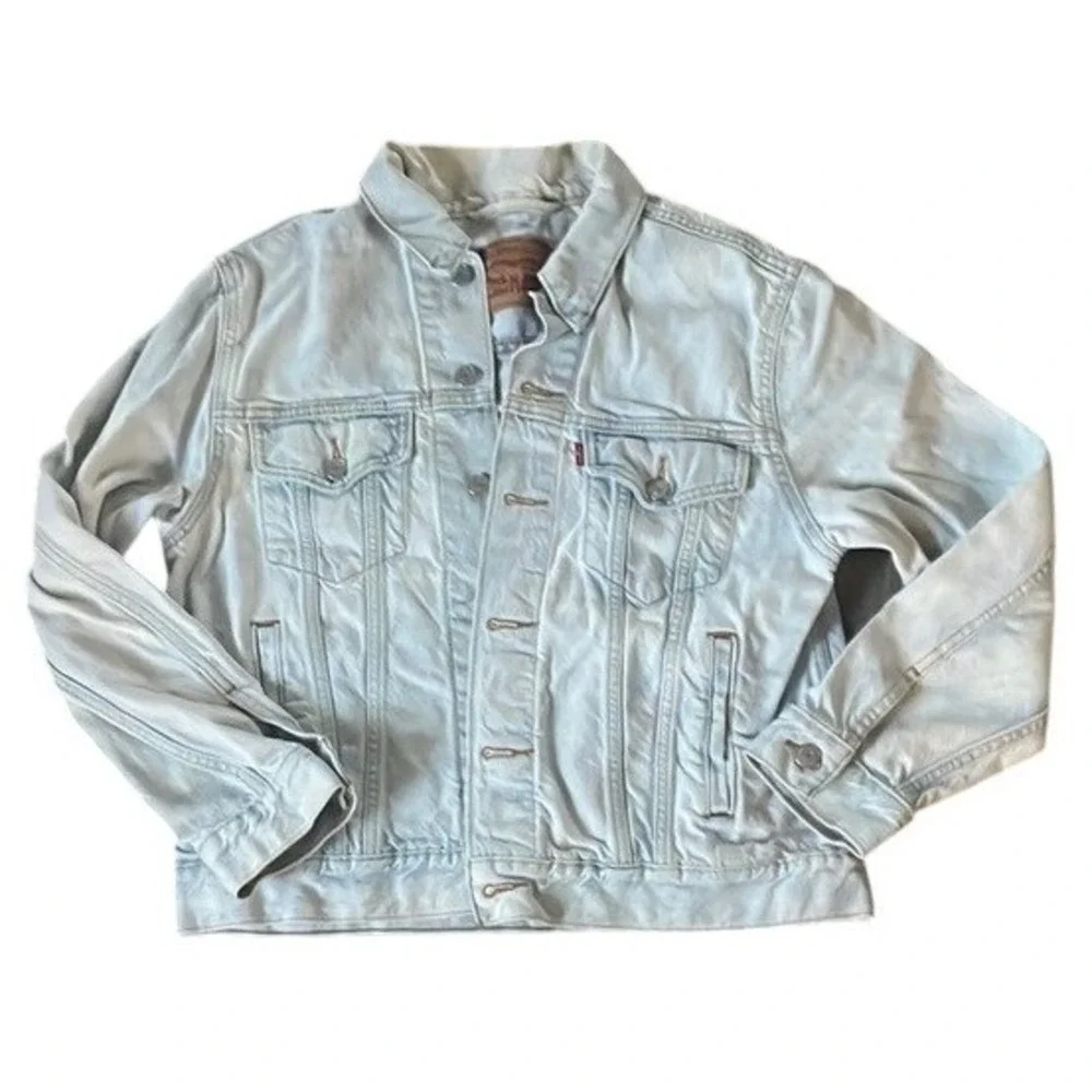 Levis Vintage Light Wash Cotton Denim Trucker‎ Jacket Floral Embroidery Mens M
