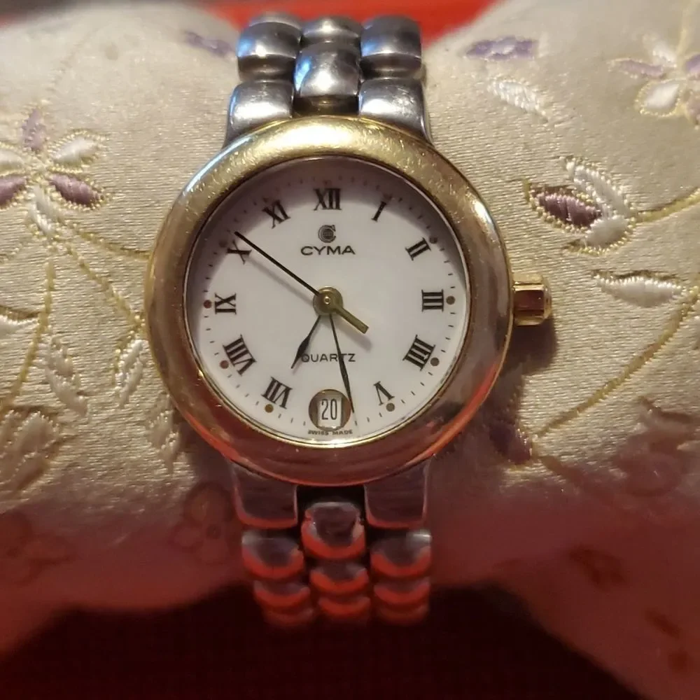 CYMA Oceana Club 14kt & Stainless Steel Womens Roman Numeral &‎ Date Swiss Watch