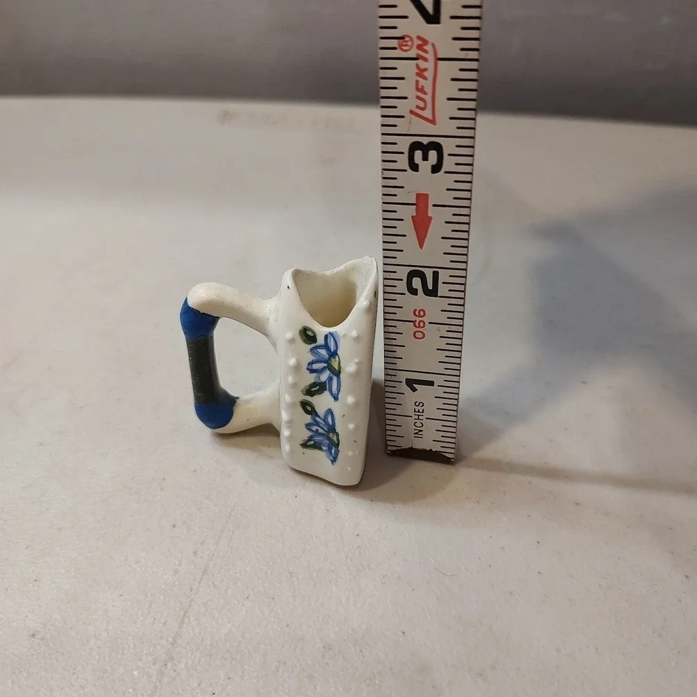 Vintage Miniature Iron Ceramic Porcelain Toothpick‎ Holder Floral Iris 2