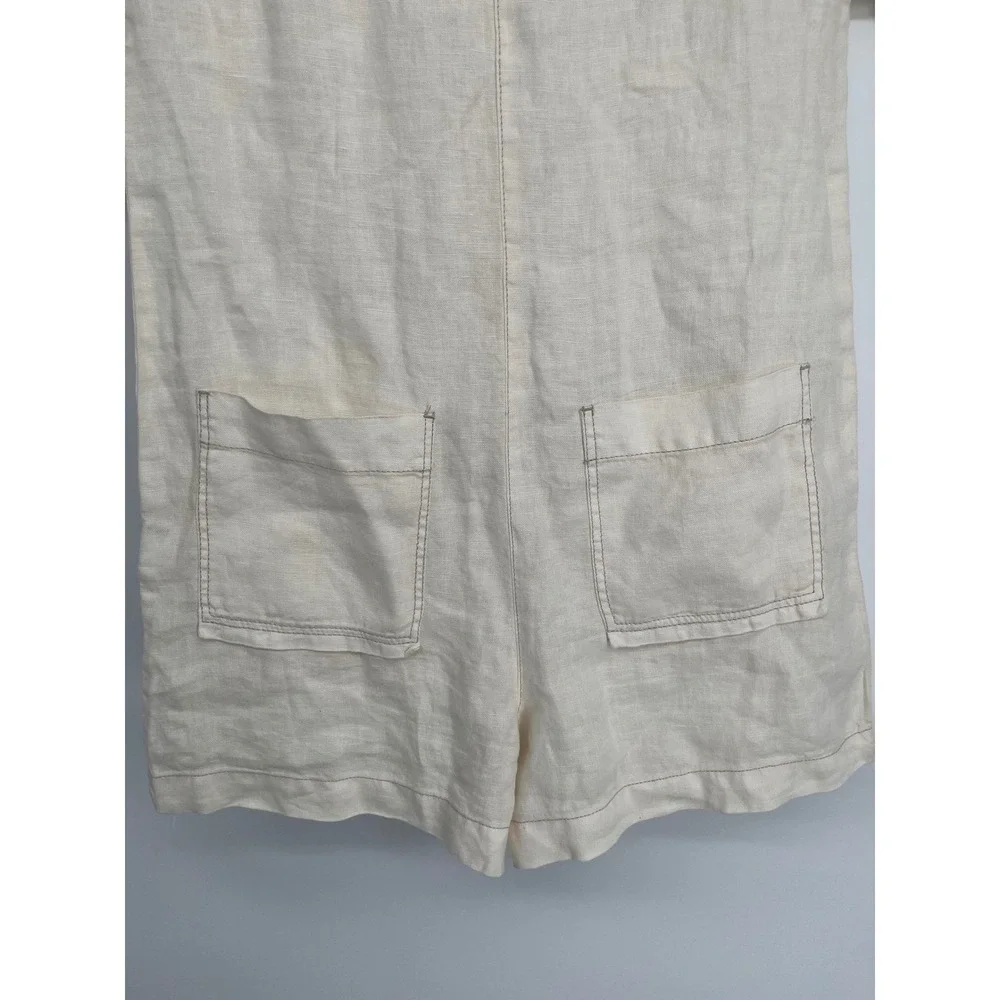Zara 100% Linen Romper Jumpsuit Sheer Cream Beige Utility Beach Travel Size‎ XS